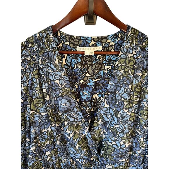 VERONICA BEARD Saera Floral Minidress Dress Size 14 Blue Multi Smocked Romantic - Picture 5 of 11